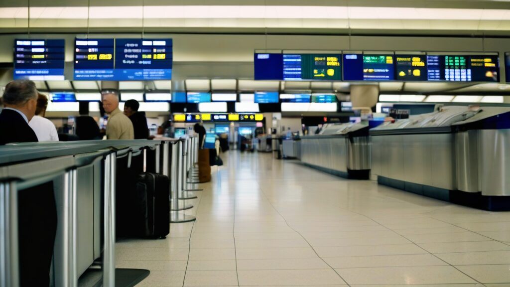 空港カウンターへ急行！状況説明と指示を仰ぐ