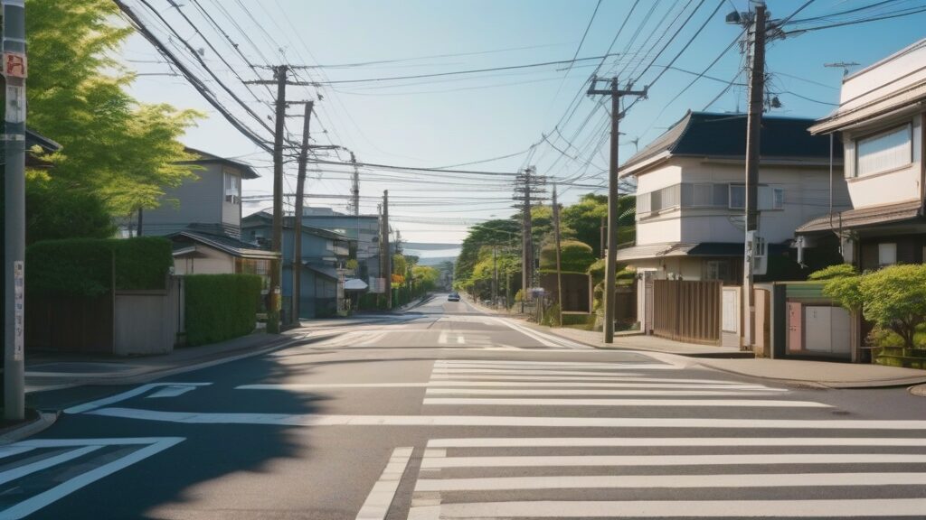 若葉台小学校南交差点の横断歩道で物語の日常シーンを追体験する