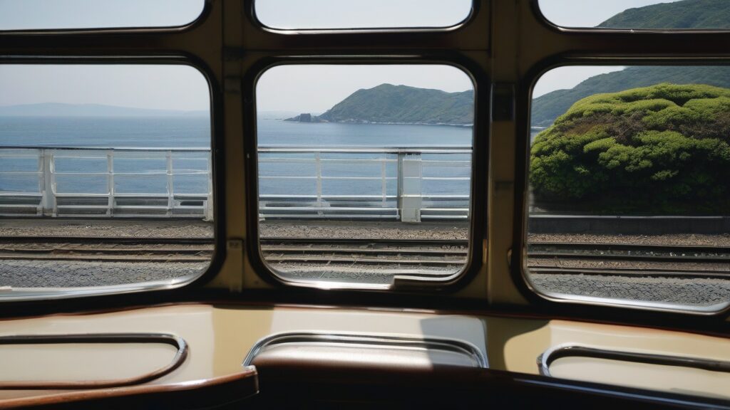 ブレンダン・フレイザーが歩いた島原鉄道の車窓から見える海辺の景色