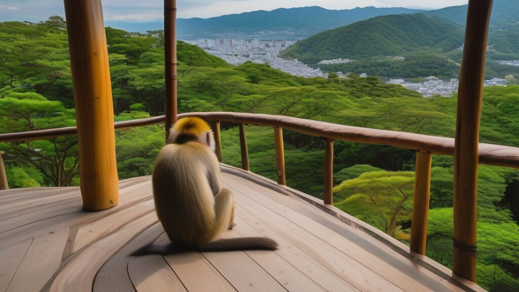 嵐山モンキーパークで絶景と野生動物との触れ合いを楽しむ
